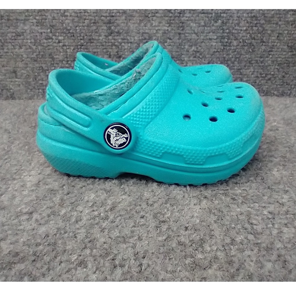 Crocs Classic Lined Clog Kids Size C8 Teal Fleece Lined Slip On Shoes
